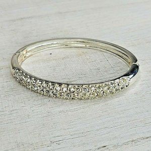 Avon NRT Silver Tone Rhinestone Cuff Bangle Bracelet